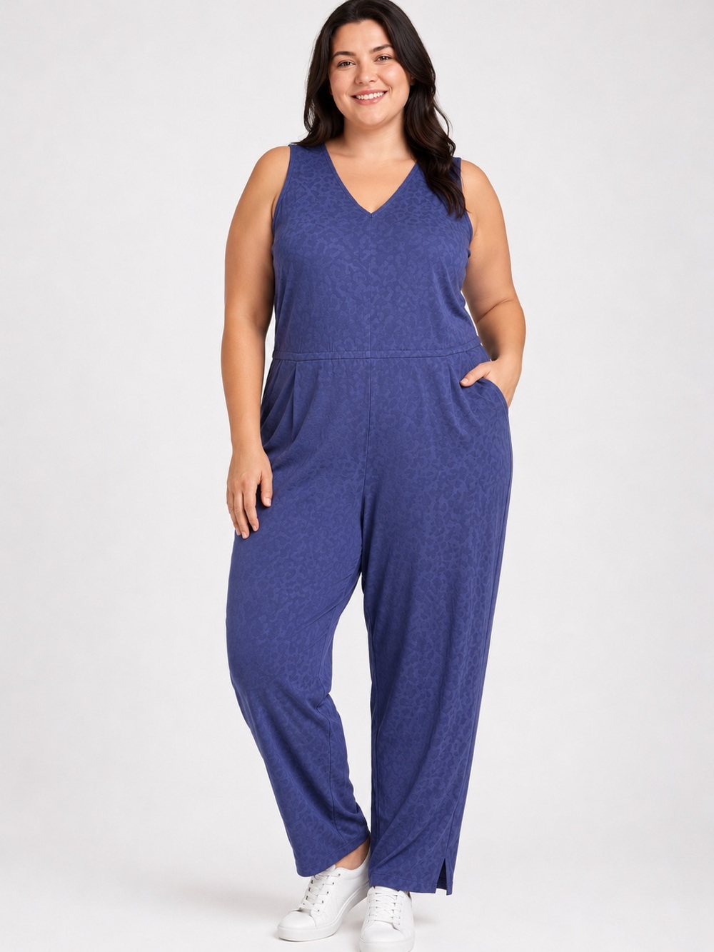 Athleta Brooklyn Textured Jumpsuit Womens 22 Blue Sleeveless Leg Travel Pockets